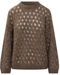 Brunello Cucinelli - Perforated Crew-Neck Sweater - Lyst