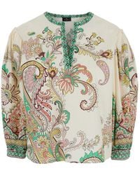 Etro - Blouse With V-Neck And All-Over Floral Print - Lyst
