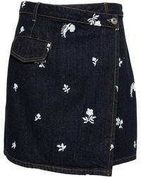 Lanvin - Embroidered Denim Mini Skirt Clothing - Lyst