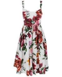 Dolce & Gabbana - Midi Dress With Wide Neckline And All-Over Floral Print - Lyst