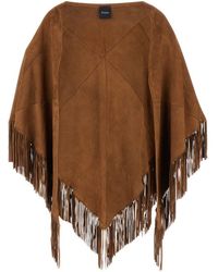Plain - 'elena' Brown Cape With Fringes In Suede Woman - Lyst