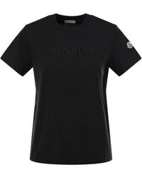 Moncler - Cotton T-Shirt With Tone-On-Tone Embroidered Logo - Lyst