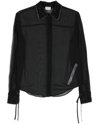 Blumarine - Chiffon Blouse With Bead Detailing And Long Sleeves - Lyst