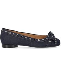 Ganni - Denim Ballet Flat Shoe With Bows - Lyst