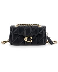 COACH - 'tabby 20' Black Quilted Shoulder Bag With Chain-link Leather Shoulder Straps And Logo Plaque On The Front In Leather Woman - Lyst