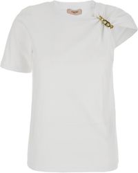 Twinset - T-Shirt With Round Neck And Chain Detail On The Neckline - Lyst