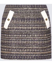 Valentino - Navy Blue, White And Gold-tone Wool Blend Skirt - Lyst