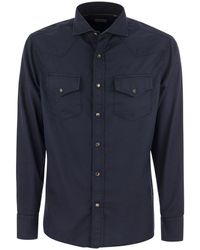 Brunello Cucinelli - Garment Dyed Twill Easy Fit Shirt With Press Studs - Lyst