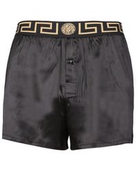 Versace Pyjamas Shorts With Greek Border - Black