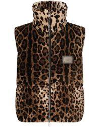 Dolce & Gabbana - Sleeveless Leopard-Print Jacket With Logo Tag - Lyst