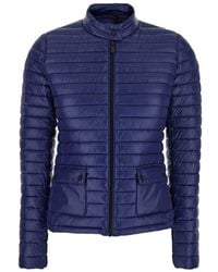 Save The Duck - 'twinkle' Blue Down Jacket With High Neck And Logo Patch On The Sleeve In Tech Fabric Woman - Lyst