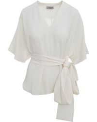 Alberto Biani - Blouse With V Neck And Belt - Lyst