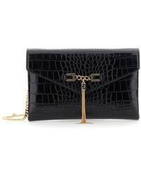 Elisabetta Franchi - Crossbody Bag With Logo Plaque And Crocodile Effect - Lyst