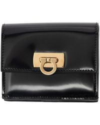 Ferragamo - 'wanda' Black Wallet With Gancini Closure In Patent Leather Woman - Lyst