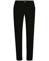 Dolce & Gabbana - Slim Fit Stretch Cotton Jeans With Logo Plaque - Lyst