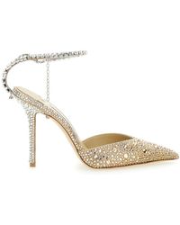 Jimmy Choo - 'saeda 100' Gold Pumps With All-over Crystals In Satin Woman - Lyst