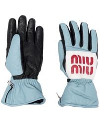 Miu Miu Logo-patch Leather Ski Gloves - Blue