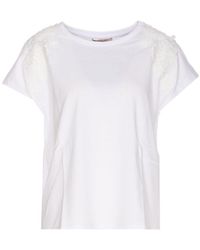 Twin Set - Cotton T-Shirt With Flower Appliqué - Lyst