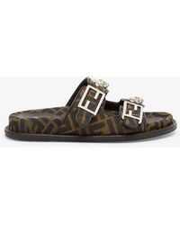 Fendi - Ff Fabric Slide Sandals Shoes - Lyst