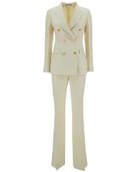 Tagliatore - Beige Double-breasted Suit With Golden Buttons In Linen Woman - Lyst