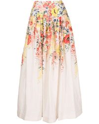Zimmermann - Floral Print Linen Midi Skirt - Lyst