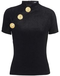 Balmain - Velvet Button-detail T-shirt - Lyst