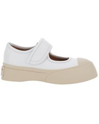 Marni - 'Mary Jane' Sandals With Touch-Strap Closure And Logo Patch On The Rear - Lyst
