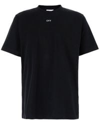 Off-White c/o Virgil Abloh - Black Crewneck T-shirt With Contrasting Off Print In Cotton Man - Lyst