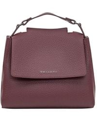 Orciani - Bordeaux Leather Bag With Flap And Top Handle - Lyst