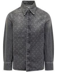Marine Serre - Shirt In Grey Denim With Lunar Pattern - Lyst