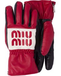 Miu Miu Logo-patch Leather Gloves - Red