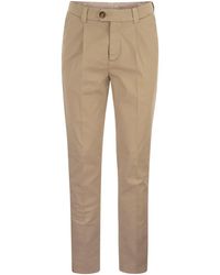 Brunello Cucinelli - Garment-dyed Leisure Fit Trousers In American Pima Comfort Cotton With Pleats - Lyst
