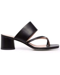 Pollini Woman's Black Leather Thong Mules