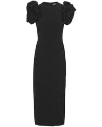 ROTATE BIRGER CHRISTENSEN - Fitted Midi Dress With Voluminous Ruffled Sleeves - Lyst