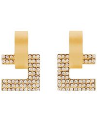 Elisabetta Franchi - Gold Logo Earrings With Rhinestones - Lyst