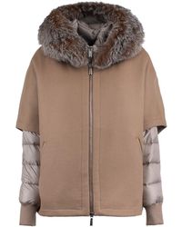Moorer Down Jacket With Cape And Hood With Fur in Natural | Lyst