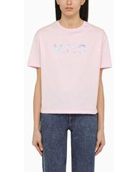 A.P.C. - Pink Cotton T Shirt With Logo - Lyst