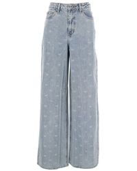 Self-Portrait - Jeans With Logo Patch On The Rear And All-Over Crystal Bows Embellishment - Lyst