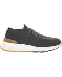 Brunello Cucinelli - Runners In Cotton Knit And Semi-glossy Calf Leather - Lyst