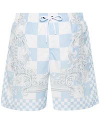 Versace - Swim Shorts With Medusa Contrast Print And Checkered Pattern - Lyst