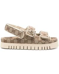 Gucci - Double G Gg Canvas & Leather Sandal - Lyst