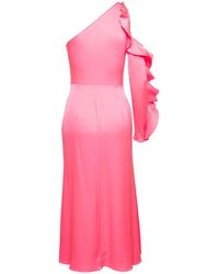 David Koma - Pink Monoshoulder Dress With Ruches Detailing In Acetate Woman - Lyst
