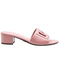 Dolce & Gabbana Calfskin Mules With Dg Logo in Pink | Lyst