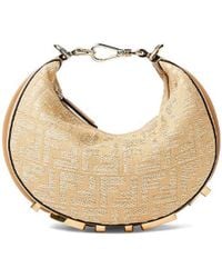 Fendi - Jacquard Fabric Mini Graphy Hobo With Raffia Ff Bags - Lyst