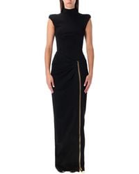 Balmain - Long Jersey Dress With Zip - Lyst