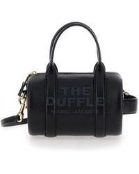 Marc Jacobs - 'the Mini Duffle' Black Handbag With Engraved Logo In Hammered Leather Woman - Lyst