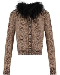 Twin Set - Animal Print Cardigan With Feathers - Lyst