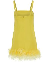Pinko - Mini Yellow Dress With Tonal Feathers Trim In Tech Fabric Woman - Lyst