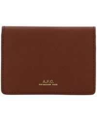 A.P.C. - 'stefan' Brown Bi-fold Wallet With Laminated Logo In Leather Woman - Lyst