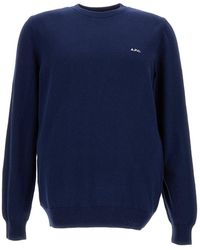 A.P.C. - Blue Crew Neck Sweatshirt In Cotton Man - Lyst